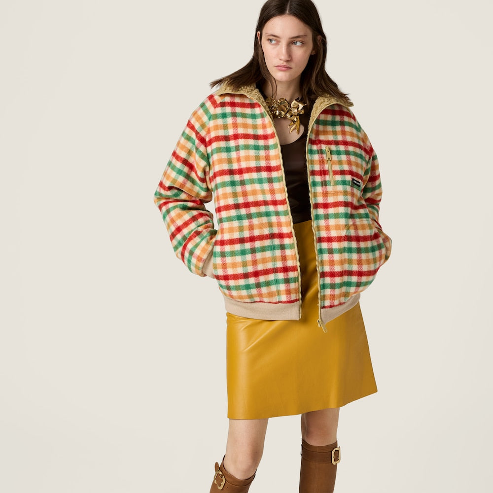 Miu Miu kostkovaná blousonová bunda s fleecovou podšívkou