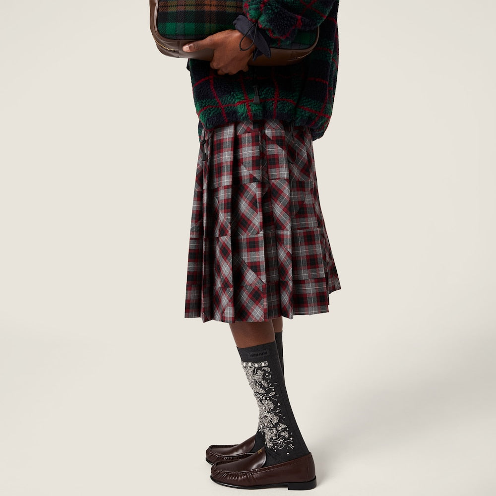 Miu Miu midi sukně s tartanovým patchworkem