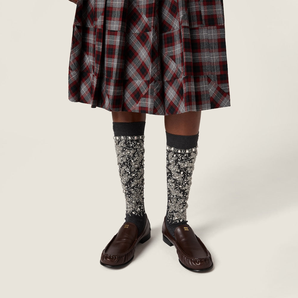 Miu Miu midi sukně s tartanovým patchworkem