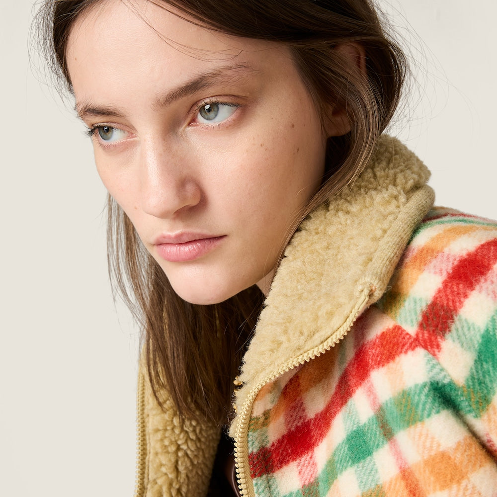 Miu Miu kostkovaná blousonová bunda s fleecovou podšívkou