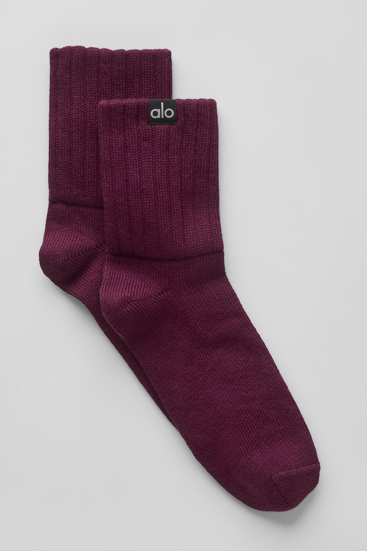Alo Yoga Unisex Half-Crew Scrunch Sock - Bordó