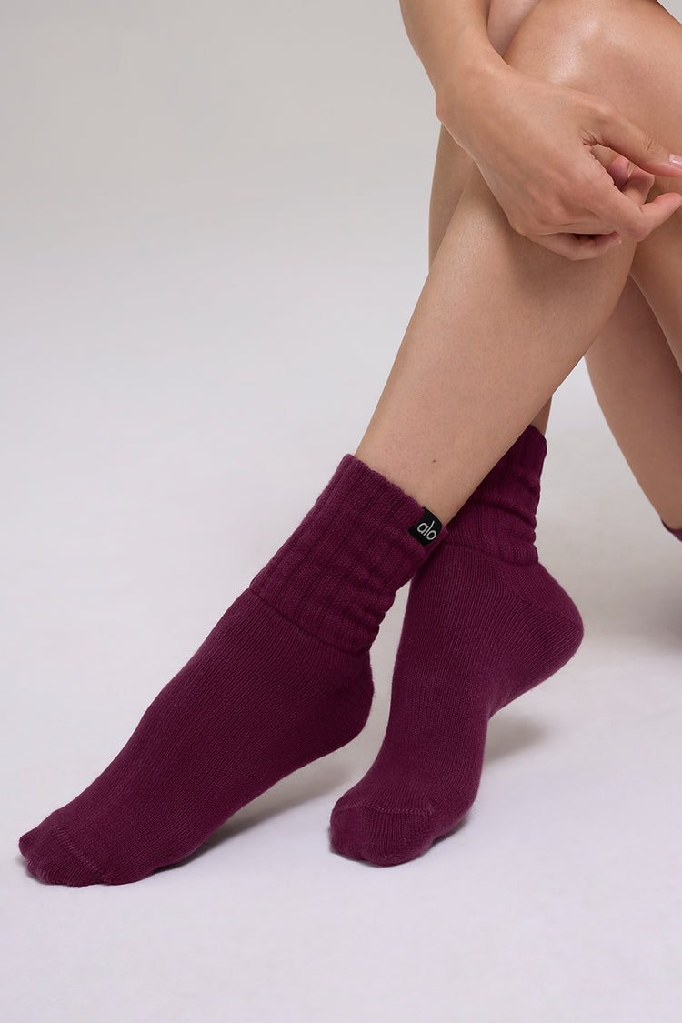 Alo Yoga Unisex Half-Crew Scrunch Sock - Bordó