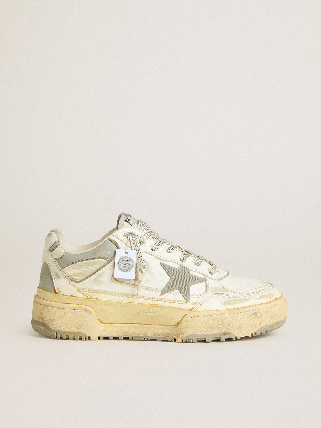 Golden Goose pánské Forty2 z bílé kůže s tkaničkami ozdobenými krystaly Swarovski a šedou hvězdou z TPU