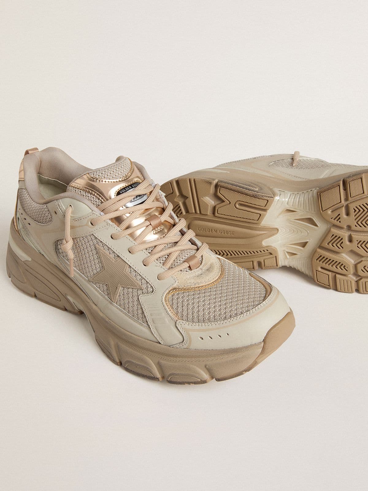 Golden Goose pánské Lightstar v holubí šedé kůži a síťovině s béžovou TPU hvězdou