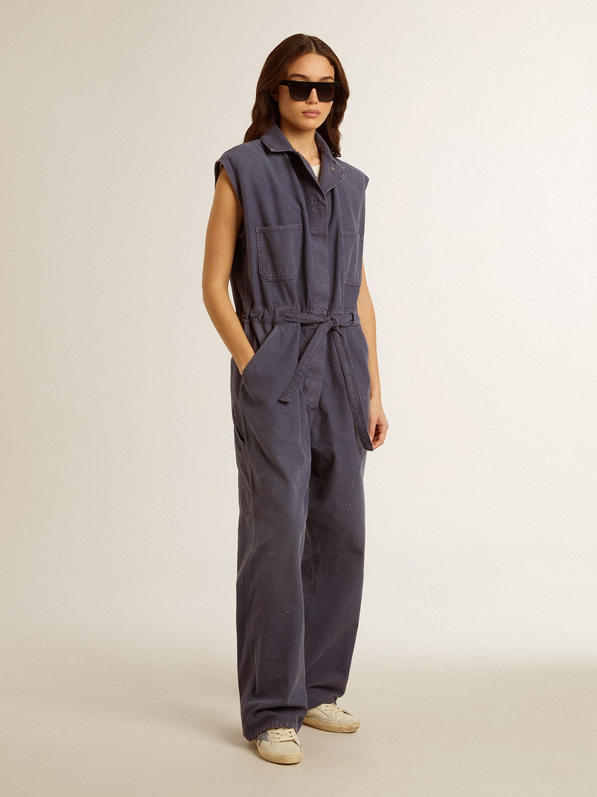 Golden Goose Super-Star s krémovou koženou hvězdou se Swarovski krystaly a modrým koženým patním páskem s potiskem ještěrčí kůže