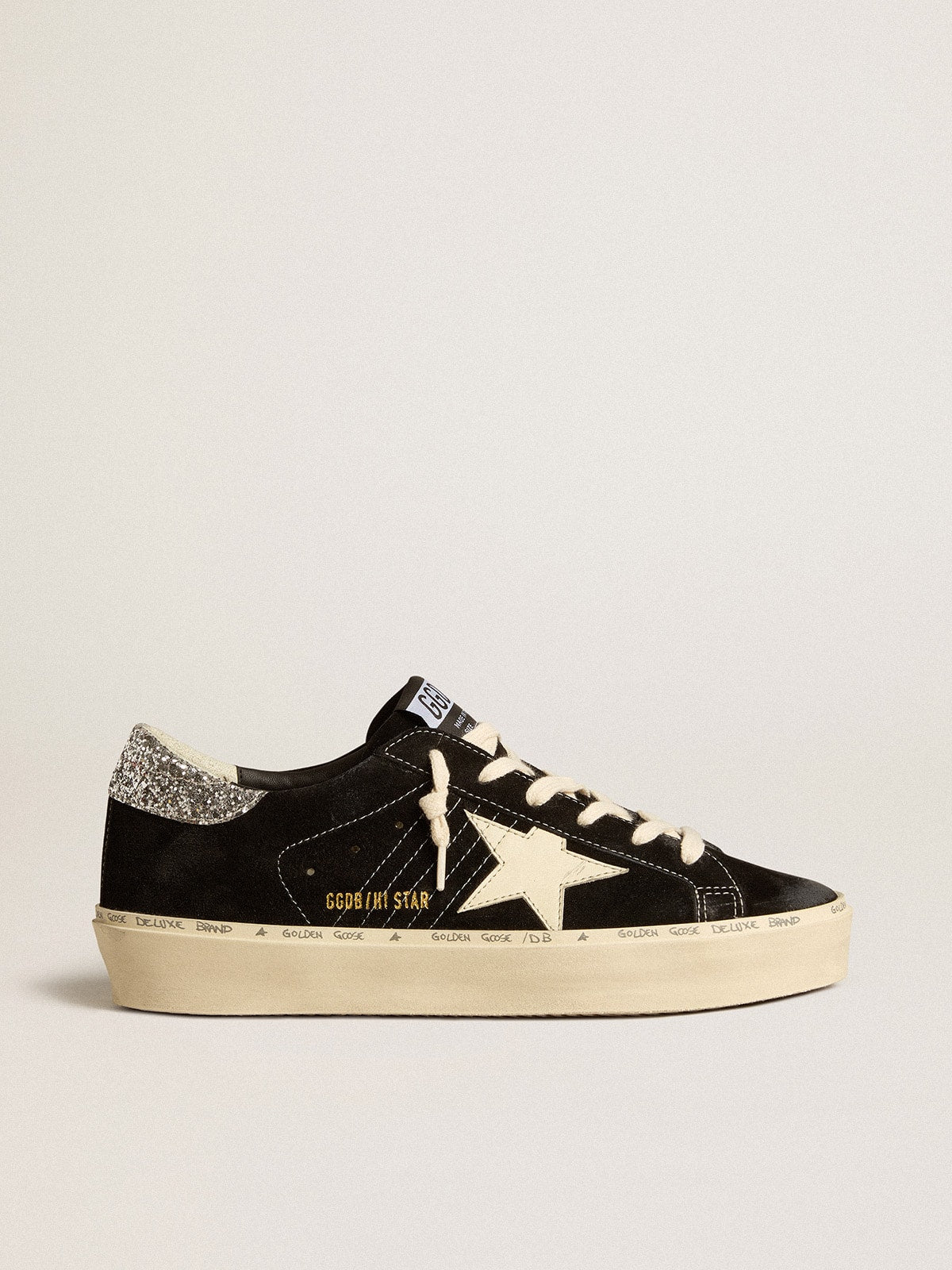 Golden Goose dámské Hi Star z černé kůže se stříbrným třpytivým detailem na patě