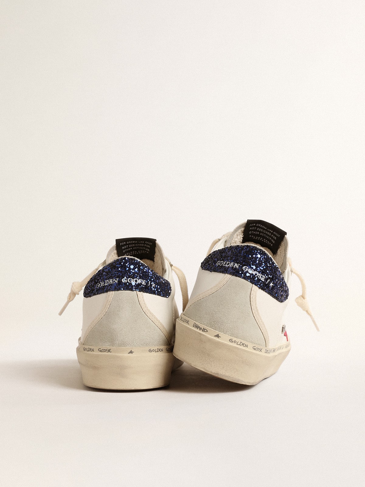 Golden Goose Hi Star s fuchsiovou koženou hvězdou a modrým třpytivým patním páskem