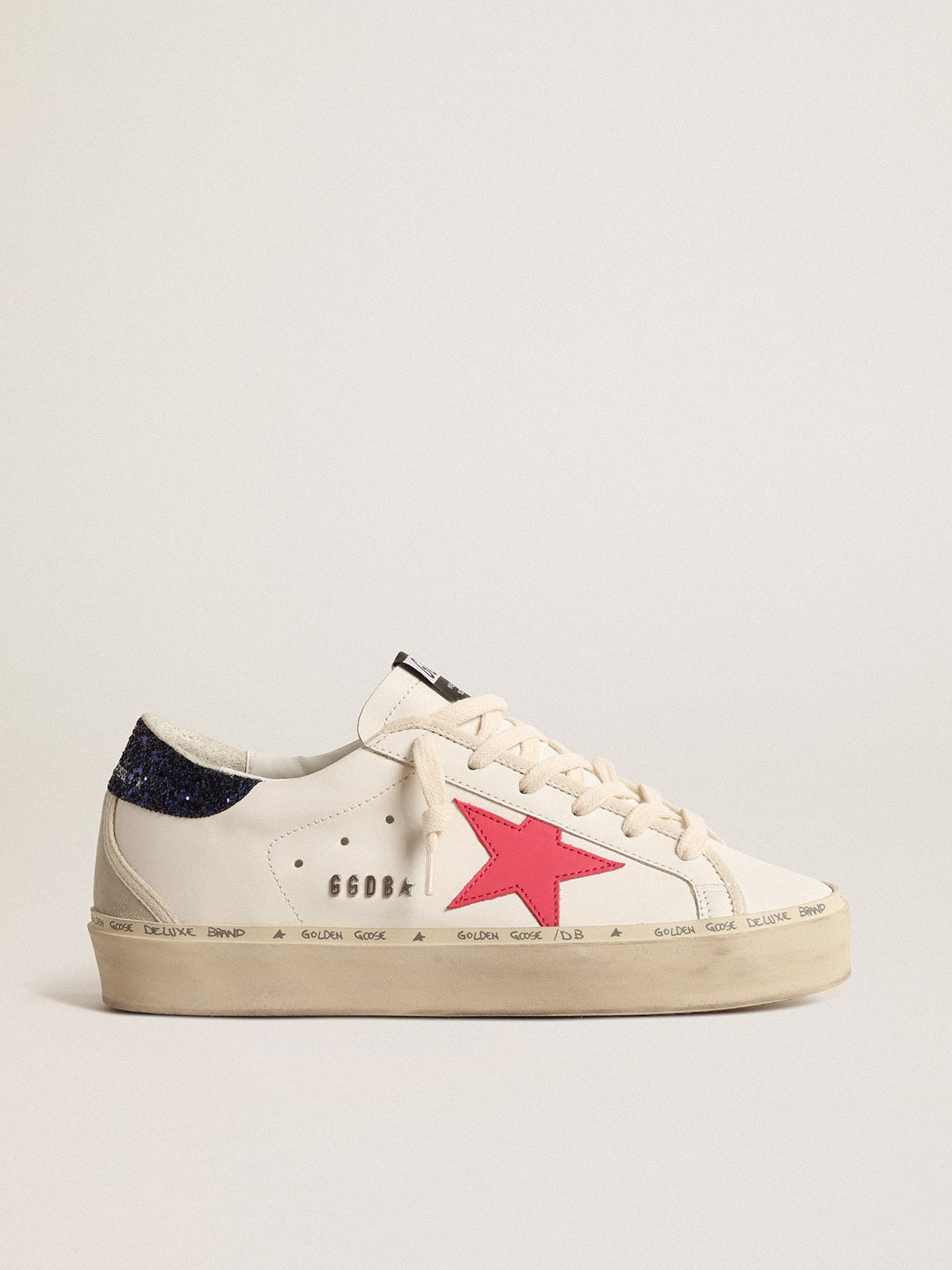 Golden Goose Hi Star s fuchsiovou koženou hvězdou a modrým třpytivým patním páskem