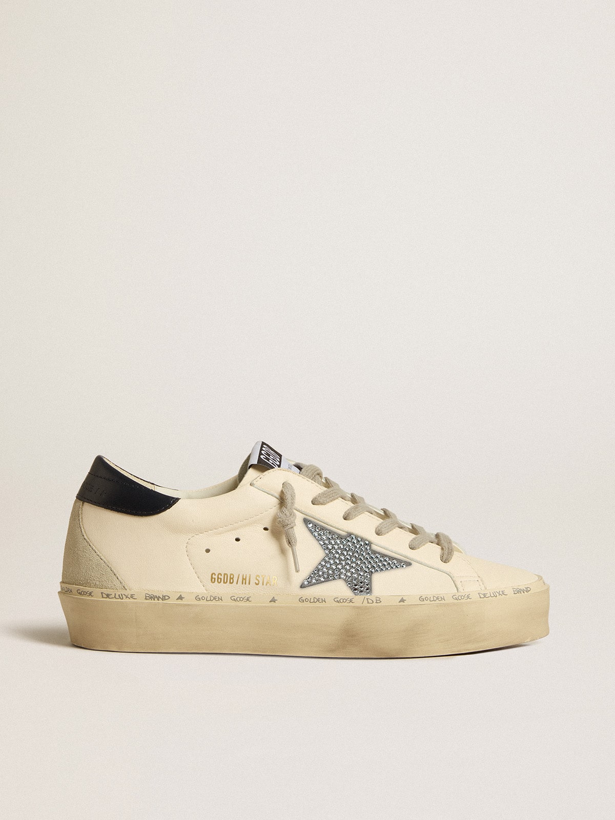 Golden Goose Hi Star z nappa kůže s hvězdou ze Swarovski krystalů a tmavě modrou koženou patní záložkou