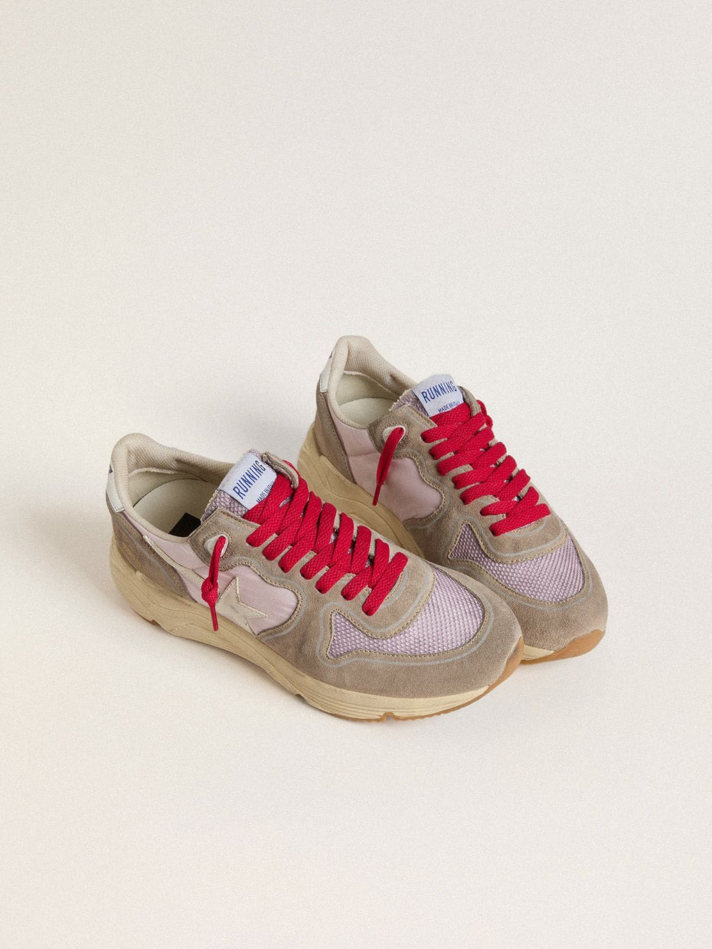 Golden Goose Running Sole LTD v růžovém nylonu s bílou koženou hvězdou