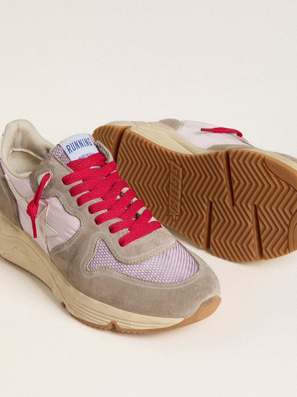 Golden Goose Running Sole LTD v růžovém nylonu s bílou koženou hvězdou