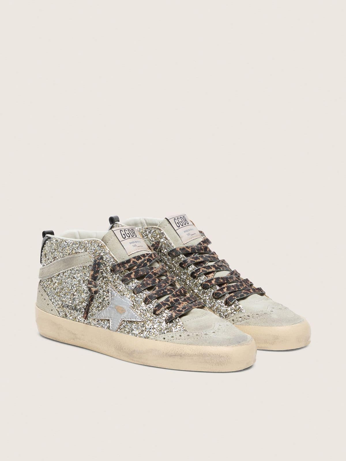 Golden Goose Mid Star ve stříbrném třpytu se stříbrnou metalickou koženou hvězdou