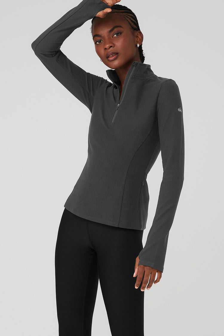 Alo Yoga Alosoft 1/2 Zip Rapid pulovr - antracit