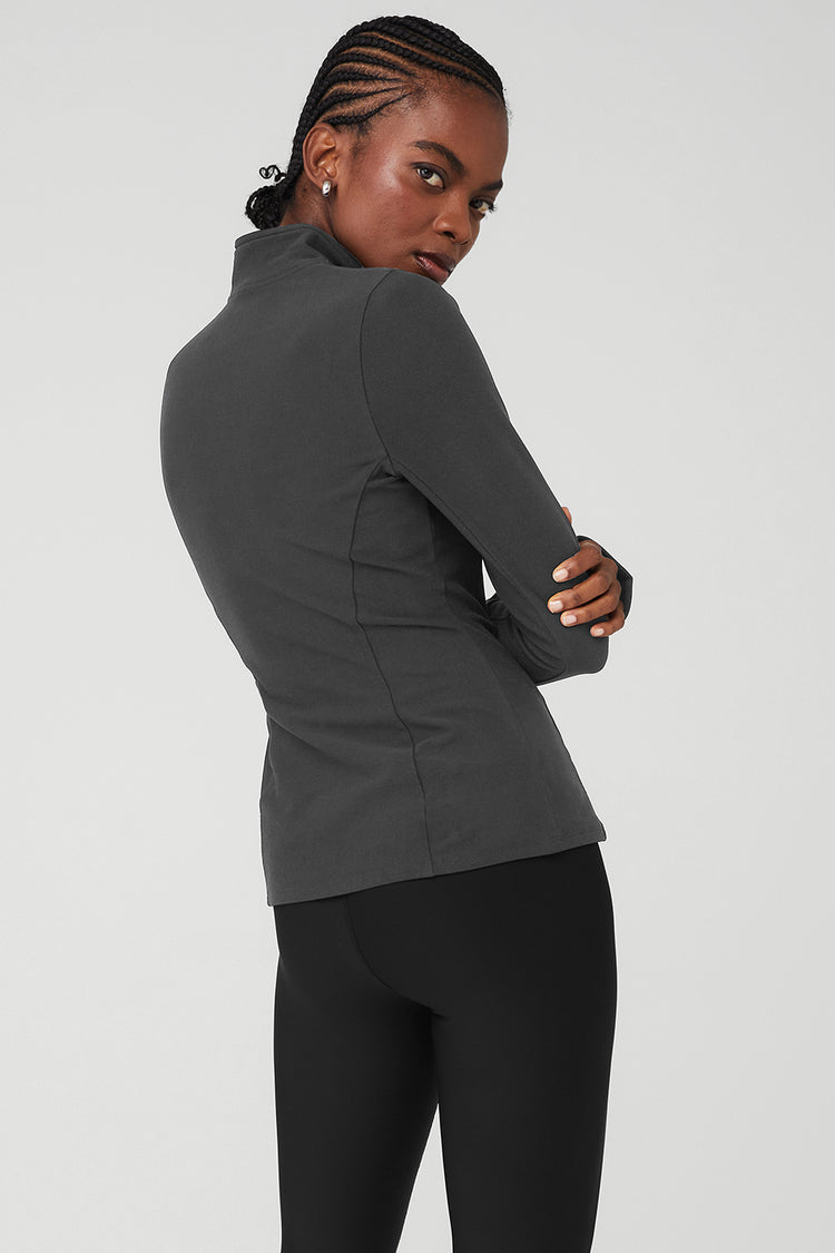 Alo Yoga Alosoft 1/2 Zip Rapid pulovr - antracit