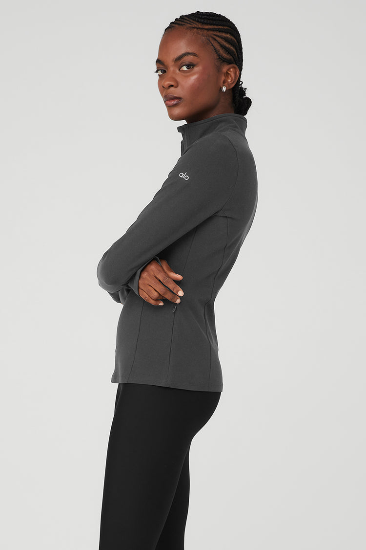 Alo Yoga Alosoft 1/2 Zip Rapid pulovr - antracit