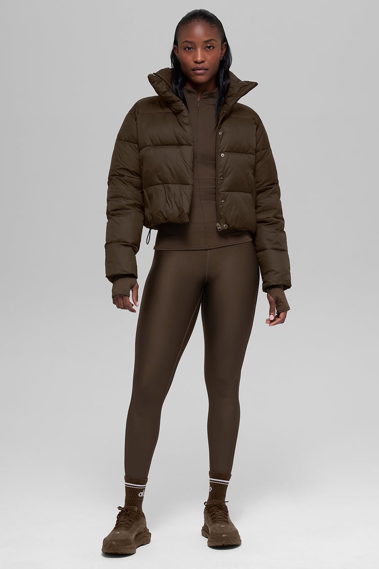 Alo Yoga Gold Rush prošívaná bunda – hnědá (espresso)