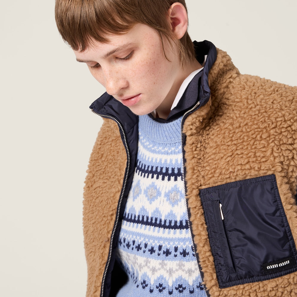 Miu Miu Teddy péřová vesta z technického pongé